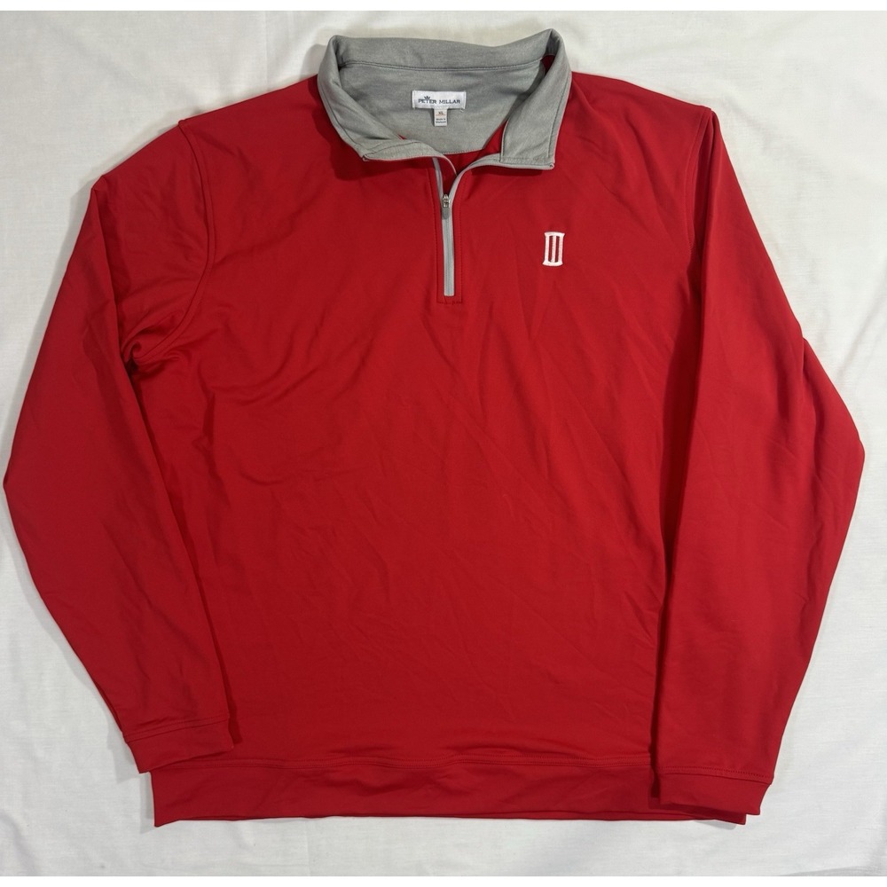 Peter Millar Sweater Mens Size XL Red Quarter 1/4 Zip Pullover Golf Crown Logo - Picture 2 of 7